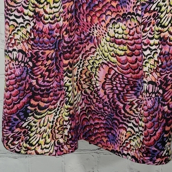 Lane Bryant Pink Multicolor Peacock Pattern Ruffle Sleeveless Size 14 - Picture 7 of 8